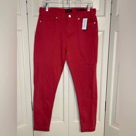 P42 NWT Banana Republic Orange/Red Size 30 Mid Rise Skinny Raw Hem Jeans - Picture 1 of 7